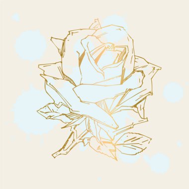 El çizimi gül. Vektör çizimi. Klasik dövme tarzı gül. Tasarım için çiçek motifi çizimi.