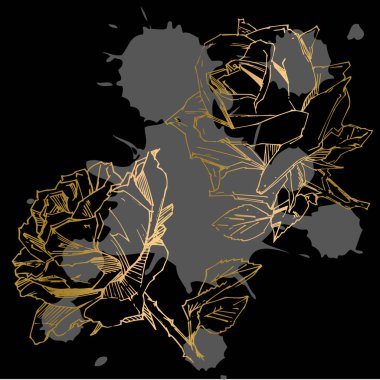 El çizimi gül. Vektör çizimi. Klasik dövme tarzı gül. Tasarım için çiçek motifi çizimi.