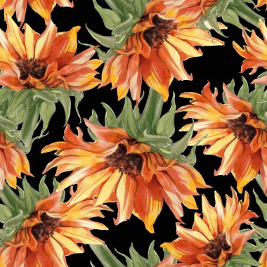 Suluboya ayçiçeği soyut baskı arkaplanı. Kusursuz desen. Yüksek kaliteli illüstrasyon