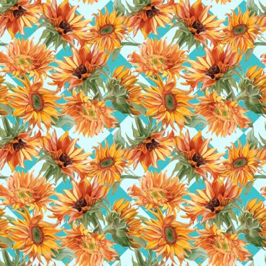 Suluboya ayçiçeği soyut baskı arkaplanı. Kusursuz desen. Yüksek kaliteli illüstrasyon