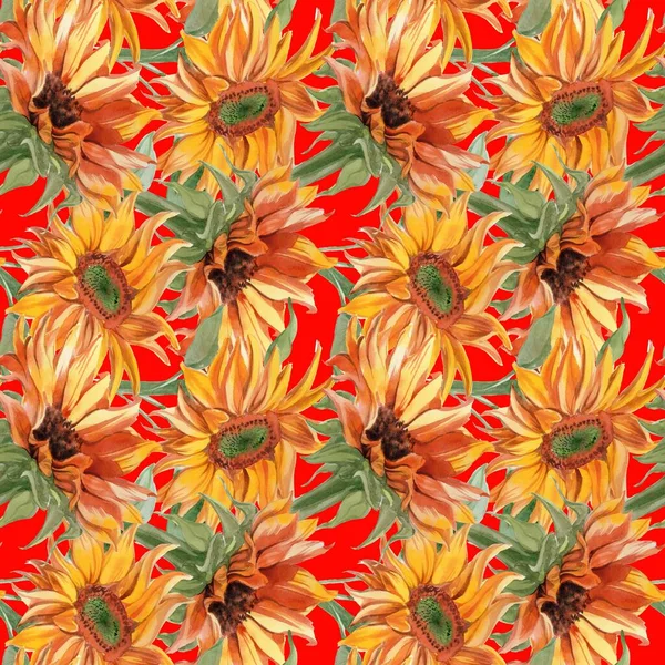 Watercolor sunflower abstract print background. Seamless pattern. High quality illustration