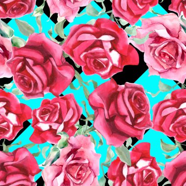 Suluboya pembe ve kırmızı güller. Kusursuz desen. Suluboya arka plan. Yüksek kaliteli illüstrasyon