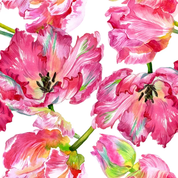Watercolor tulip flowers print. Watercolor illustration. Seamless pattern. High quality photo