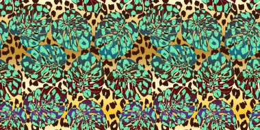 Canavar tropikal yaprak vektör çizimi. Yaz baskısı