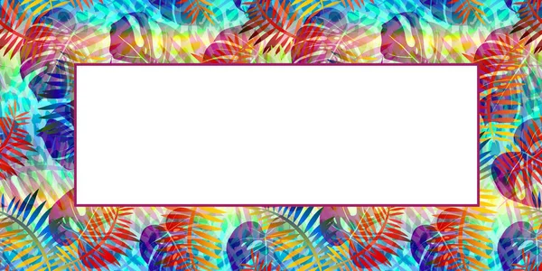 Banner Summer Tropical Flyer Design Monstera Palm Leaves Copy Space — Stockvector