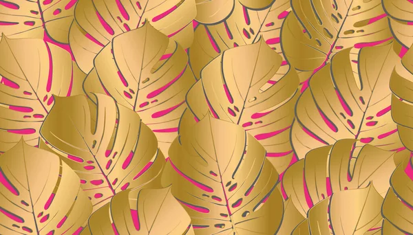 Monstera tropical leaf vector illustration. Impressão de verão. Bandeira vetorial. design de arte de linha de tinta. Padrão sem costura. — Vetor de Stock