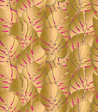 Canavar tropikal yaprak vektör çizimi. Yaz baskısı. Vektör bayrağı. Mürekkep çizgisi tasarımı. Kusursuz Desen.