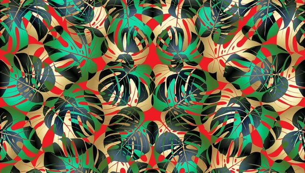 Monstera Tropical Leaf Vector Illustration Impressão Verão Bandeira Vetorial Design — Vetor de Stock