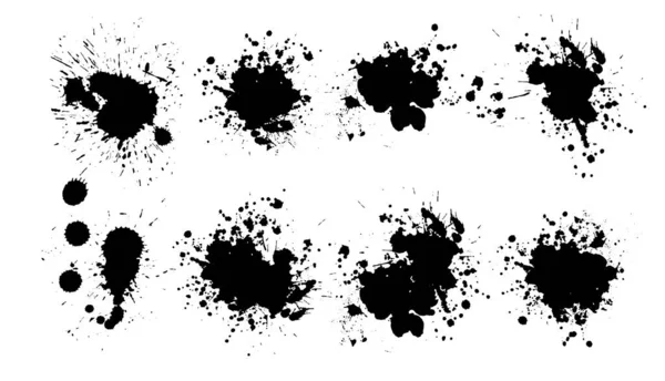 Set Ink Splash Spray Spots Blobs Labels Grunge Splatters Abstract — Stock Vector