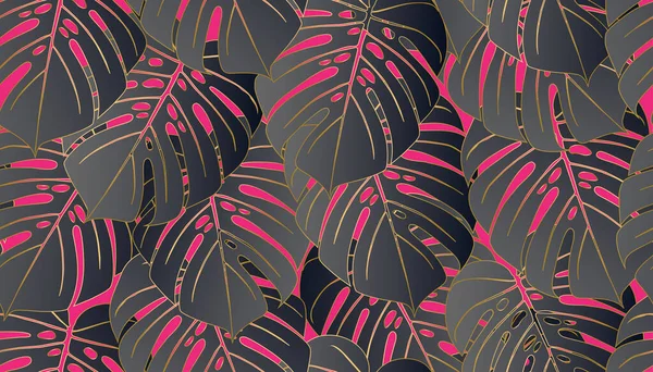 Illustration vectorielle de feuilles tropicales Monstera. Bannière vectorielle. Modèle sans couture. — Image vectorielle