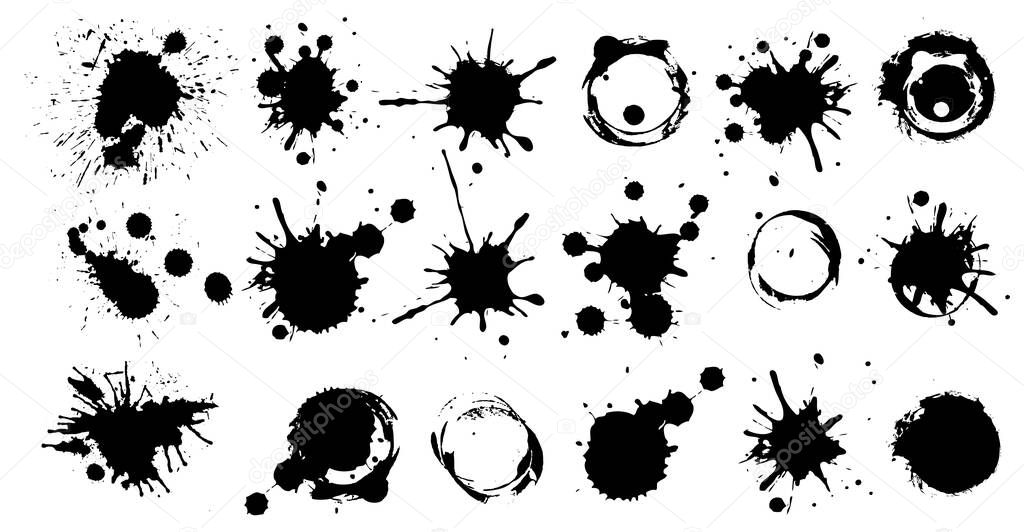 Black ink splashes. Grunge splatters. Abstract background. Grunge text banners