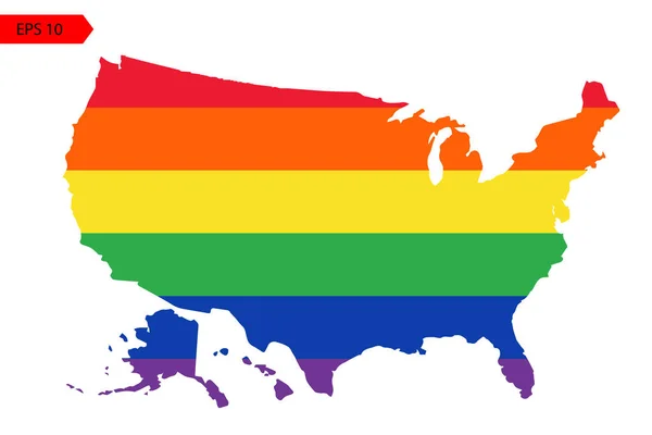 Σημαία των ΗΠΑ που υποστηρίζει Lgbt κοινότητα διανυσματική απεικόνιση. Σημαία Αμερικής. Εικονίδιο διάνυσμα. Χάρτης σιλουέτας ΗΠΑ. Όλες οι πολιτείες — Διανυσματικό Αρχείο