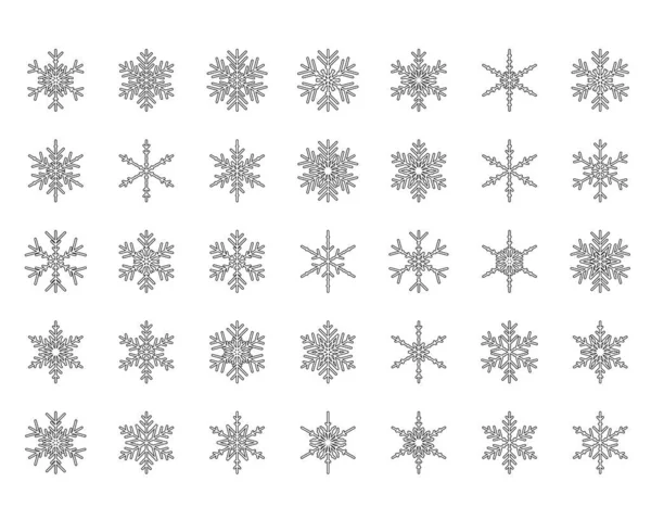 Vector Set Different Snowflakes Christmas New Year Web Icons — 스톡 벡터