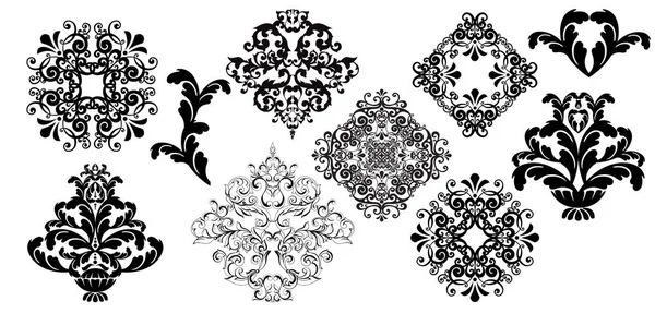 Vector damasco vintage barroco rolagem ornamento redemoinho. Monograma vitoriano escudo heráldico swirl.Retro folha floral padrão borda folhagem antiga acanto caligrafia gravada tatuagem. elemento de decoração da telha — Vetor de Stock