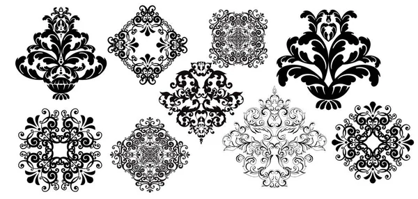 Vector damasco vintage barroco rolagem ornamento redemoinho. Monograma vitoriano escudo heráldico swirl.Retro folha floral padrão borda folhagem antiga acanto caligrafia gravada tatuagem. elemento de decoração da telha — Vetor de Stock