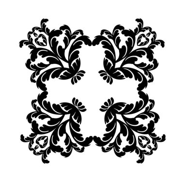 Vector damask klasik barok parşömen, dikişsiz süs. Viktorya dönemi monogram heraldik kalkan girdabı. Retro çiçek yaprağı desenli kenar yeşilliği antik akanthus kaligrafi oymalı dövme. Döşeme