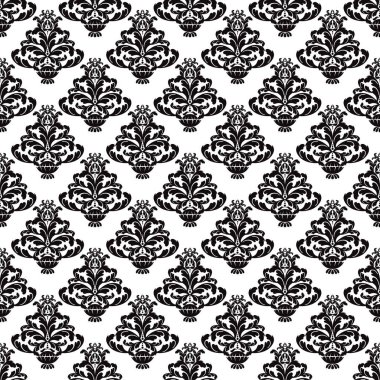 Vector damask klasik barok parşömen, dikişsiz süs. Viktorya dönemi monogram heraldik kalkan girdabı. Retro çiçek yaprağı desenli kenar yeşilliği antik akanthus kaligrafi oymalı dövme. Döşeme