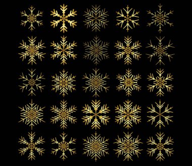 Siyah arkaplanda farklı kar tanelerinin vektör kümesi
