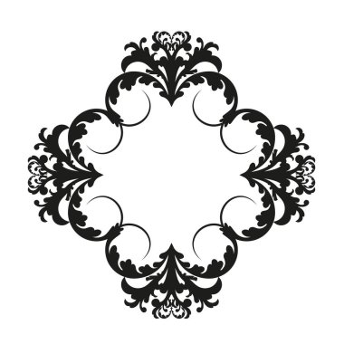 Vector damask klasik barok parşömen tomarı girdabı. Viktorya dönemi monogram heraldik kalkan girdabı. Retro çiçek yaprağı desenli kenar yeşilliği antik akanthus kaligrafi oymalı dövme. Döşeme dekor ögesi
