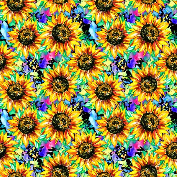 Watercolor Sunflower Background Seamless Pattern High Quality Photo — Stock Photo, Image