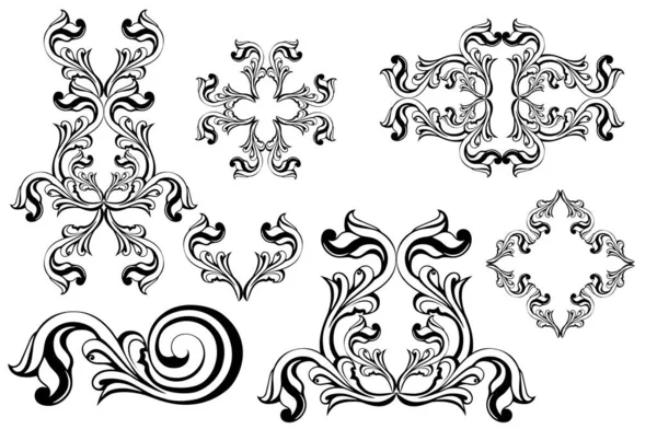 Vector Damasco Vintage Barroco Rolagem Ornamento Redemoinho Monograma Vitoriano Escudo — Vetor de Stock