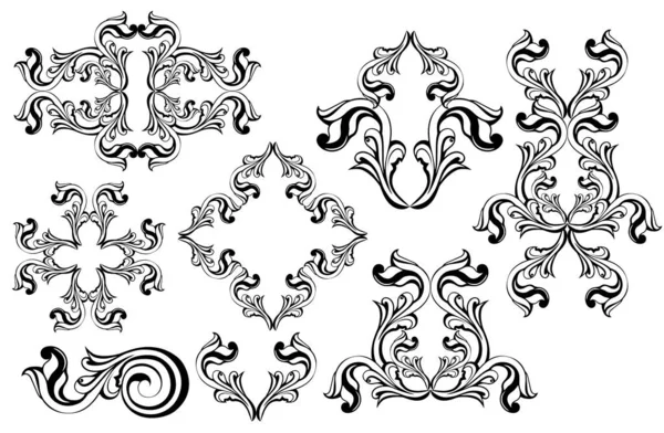 Vektor Damašek Vinobraní Barokní Svitek Ornament Vír Viktoriánský Monogram Heraldický — Stockový vektor