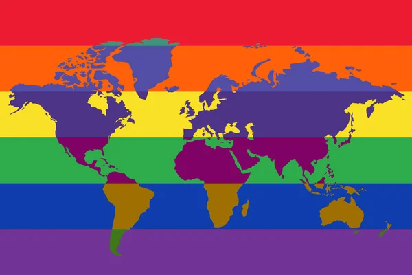 Mapa mundial que apoya la ilustración del vector de la comunidad Lgbt. Icono del vector. Mapa de silueta del mundo. — Vector de stock