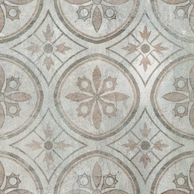 Süs ve parmak izleriyle birlikte beton bir duvar. Dijital fayans tasarımı. 3 boyutlu rengarenk seramik duvar döşemeleri dekorasyonu. Soyut damaske yama arkaplanı