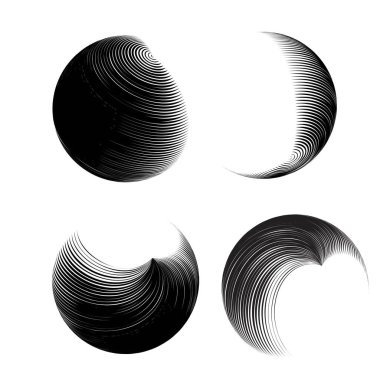 Çağdaş yarım ton seti üç boyutlu rakamları yuvarlıyordu. Noktalanmış ve soyulmuş yuvarlak küreler