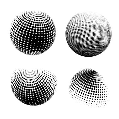 Çağdaş yarım ton seti üç boyutlu rakamları yuvarlıyordu. Noktalanmış ve soyulmuş yuvarlak küreler