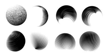 Çağdaş yarım ton seti üç boyutlu rakamları yuvarlıyordu. Noktalanmış ve soyulmuş yuvarlak küreler