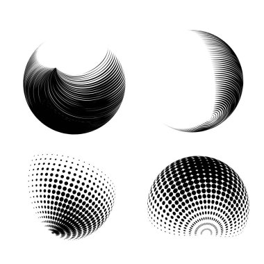 Çağdaş yarım ton seti üç boyutlu rakamları yuvarlıyordu. Noktalanmış ve soyulmuş yuvarlak küreler