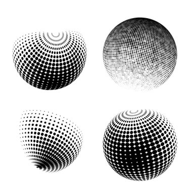 Çağdaş yarım ton seti üç boyutlu rakamları yuvarlıyordu. Noktalanmış ve soyulmuş yuvarlak küreler