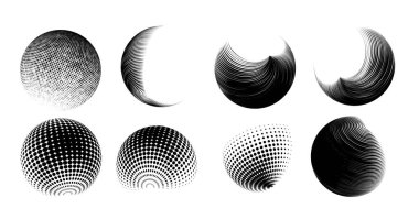 Çağdaş yarım ton seti üç boyutlu rakamları yuvarlıyordu. Noktalanmış ve soyulmuş yuvarlak küreler