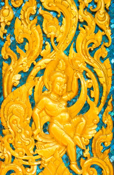 Puertas de madera talladas en loto, decoradas con vidrieras, Tailandia — Foto de Stock
