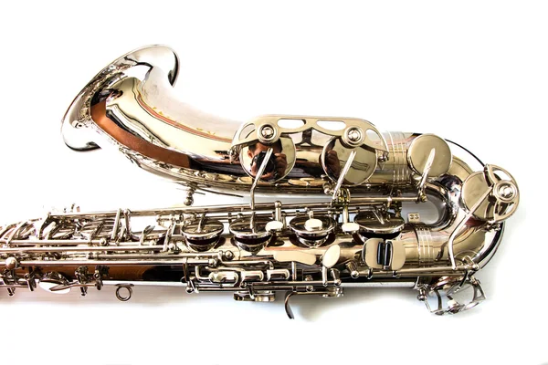Del av saxofon på nära håll — Stockfoto