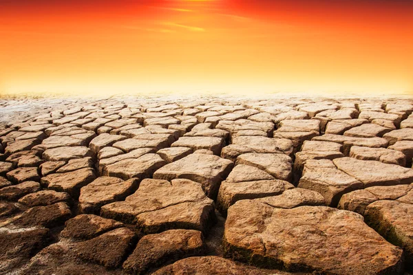 Засуха почвы треснула ландшафтный закат — стоковое фото
