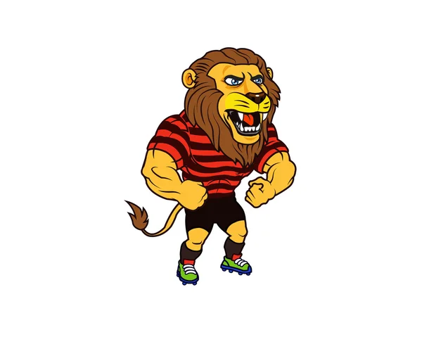Mascota de dibujos animados de león de fútbol fuerte — Vector de stock