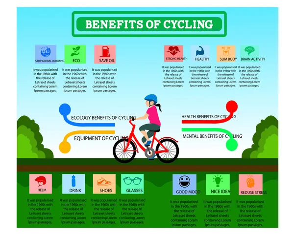 Fördelen med cykling Cartoon Infographic Design — Stock vektor