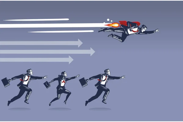 Businessman Flying with Rocket Goes Faster Beating all others in a Race to Success Illustration Concept