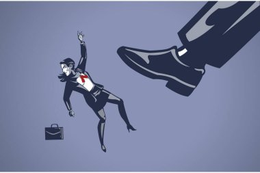 Ayakkabı Tekmeleyen Büyük Bacak İş Kadını Sert Mavi Yaka Çizimi