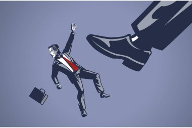 Ayakkabı Tekmeleyen Büyük Bacak İşadamı Sert Mavi Yaka Çizimi