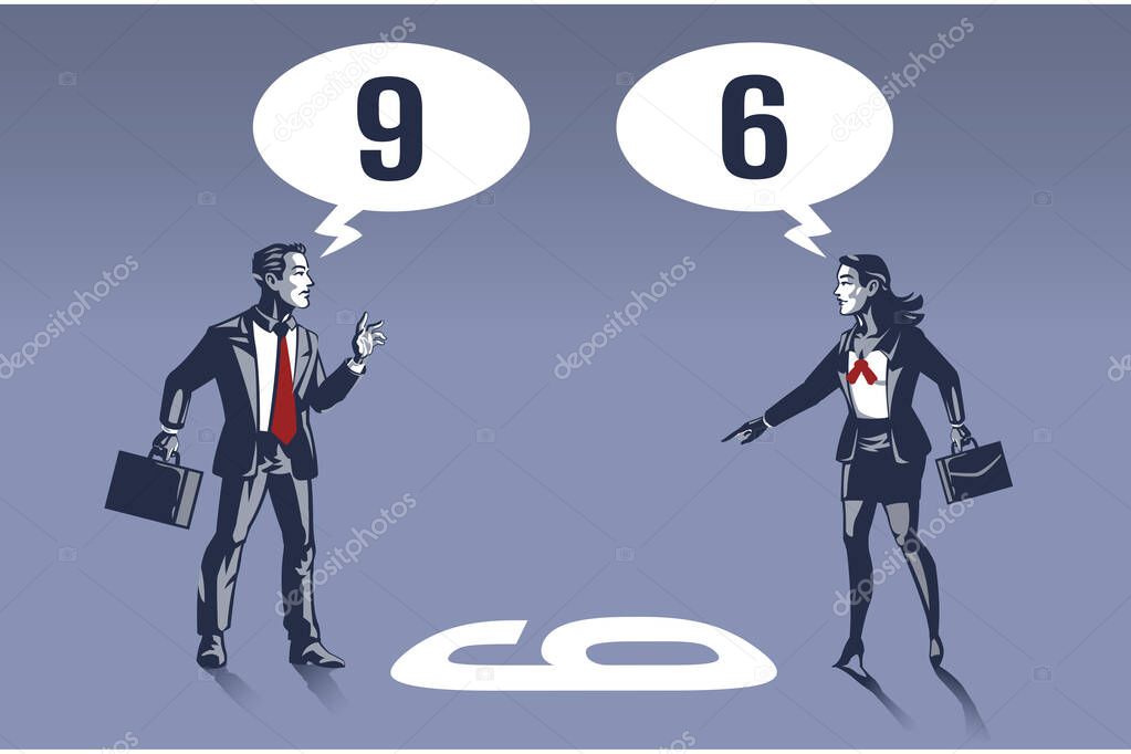 Businessman and Business Woman See Thing from Different Angle Illustration Concept