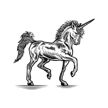 El Çizimi Retro Tekboynuz Maskot Logosu