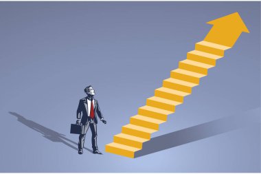 İş Adamı Hayali Merdiven Mavi Yaka Çizim Kavramının Önünde Duruyor