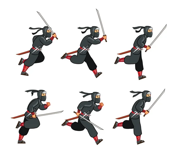 Ninja Running Game Sprite — Stock Vector