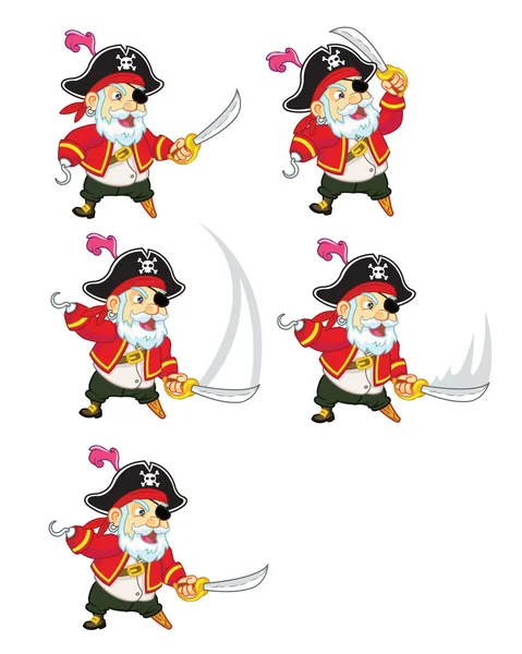 Old Pirate Attacking Sprite — Stock Vector