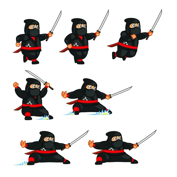 Fat Ninja Sliding Animation Sprite — Stock Vector