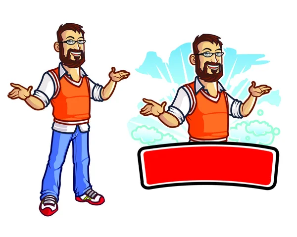 Bebaarde Geek mascotte — Stockvector