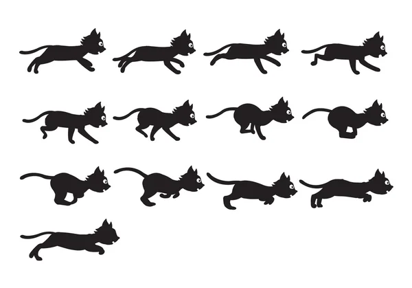 Gato negro corriendo Sprite — Vector de stock